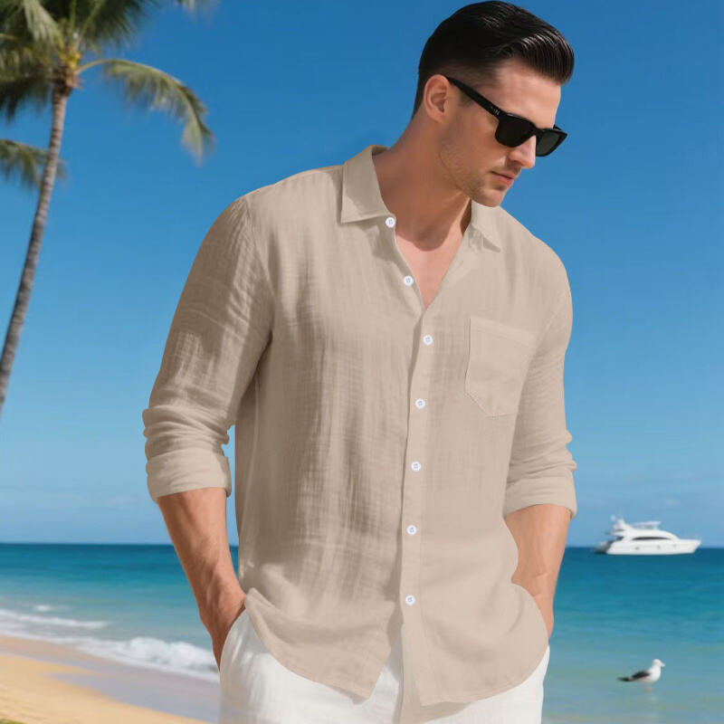 Men's Vacation-Appropriate Relaxed Collar Shirt made of Linen Blend with Chest Pocket Mune Fashion