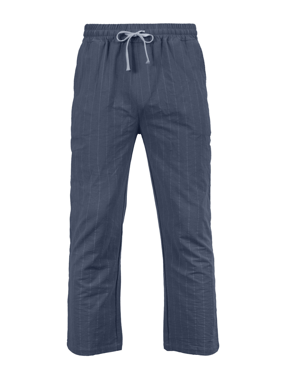 Men's Relaxed Pinstripe Casual Pants with Elastic Waistband and Drawstring Mune Fashion