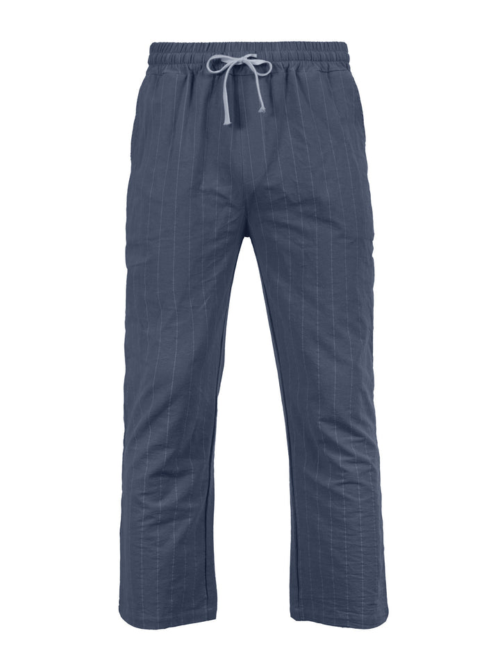 Men's Relaxed Pinstripe Casual Pants with Elastic Waistband and Drawstring Mune Fashion