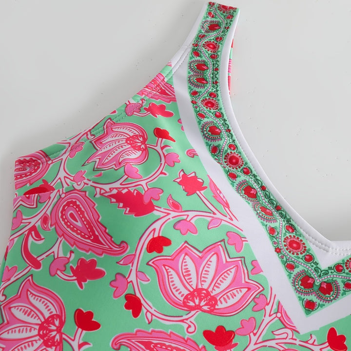 Ladies One-Piece Swimsuit with Floral Design and Fashionable Straps Mune Fashion