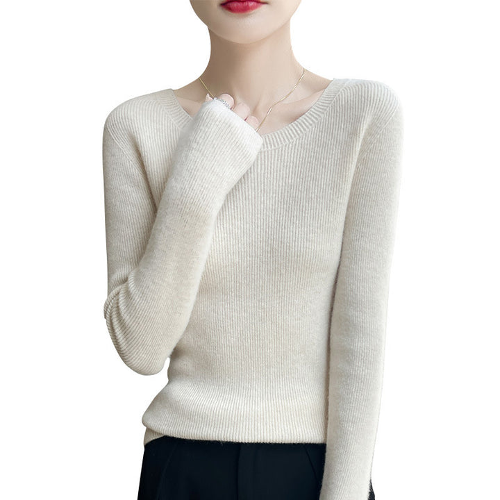 Women's Tailored Round Neck Sweater in Fine Ribbed Cashmere Look Mune Fashion