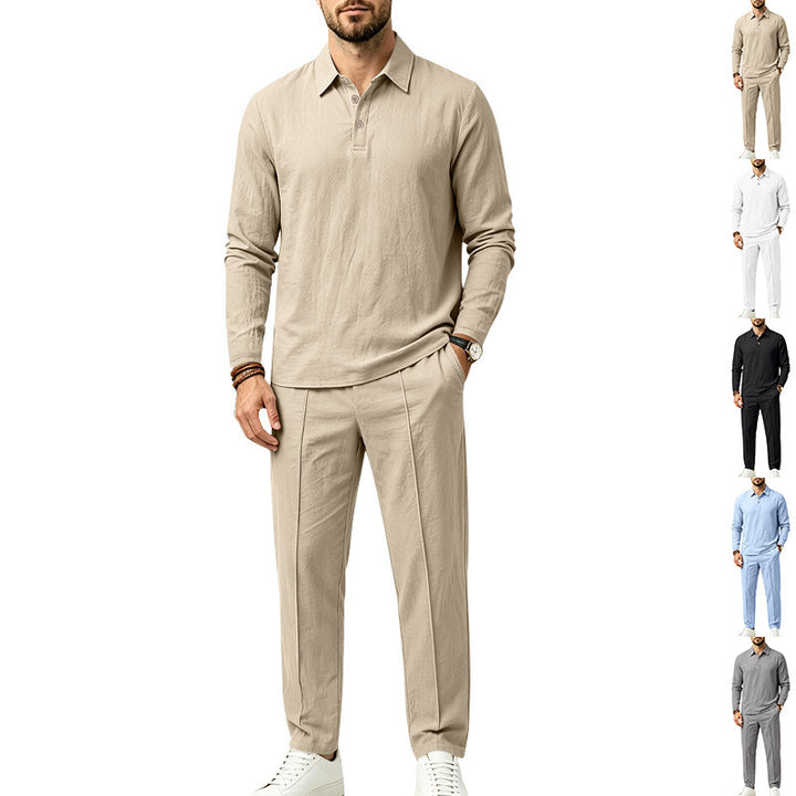 Men's Lightweight Linen Lounge Set with Henley Collar and Elastic Waist Pants Mune Fashion