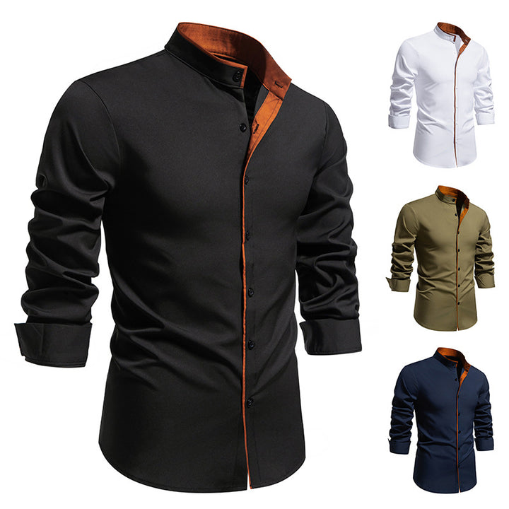 Men's slim fit shirt with stand-up collar, contrasting piping, and stretch cotton blend Mune Fashion