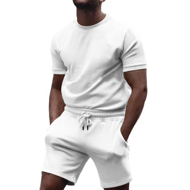 Men's minimalist jersey ensemble with comfortable round neck shirt and elastic drawstring shorts Mune Fashion