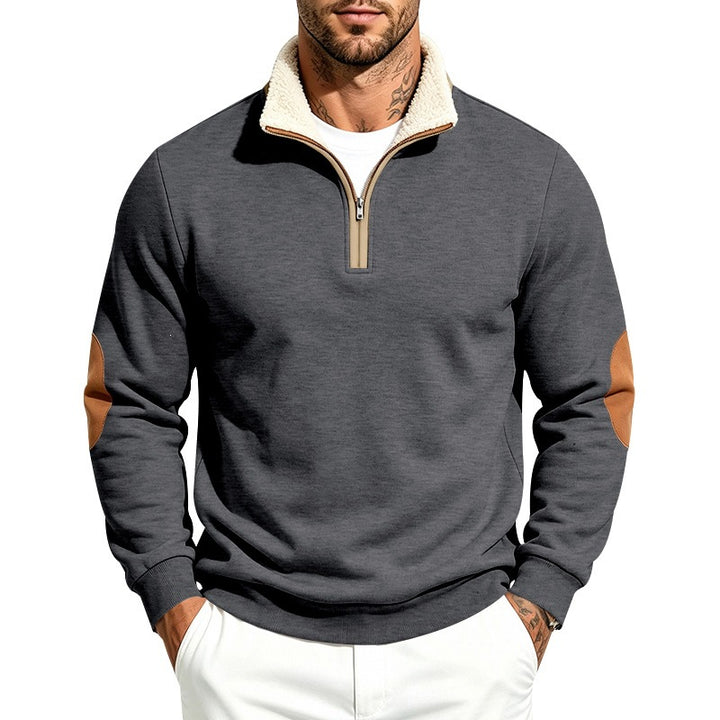 Men's thermo fleece half-zip pullover with teddy collar and contrast elbow patches Mune Fashion