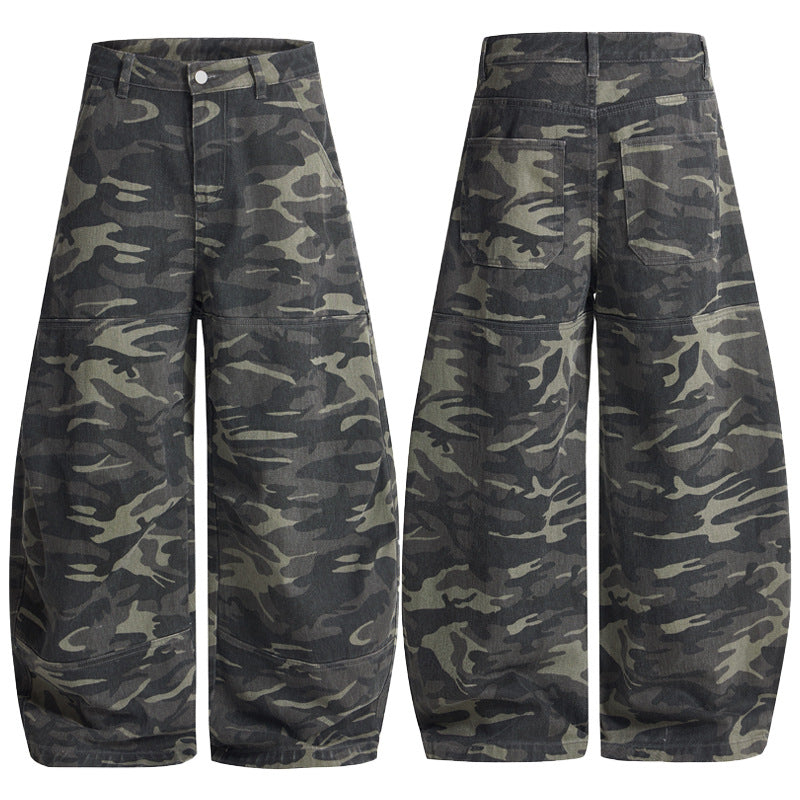 Men's Loose Camouflage Baggy Pants with Low Waistline and Knee Patch Pockets Mune Fashion