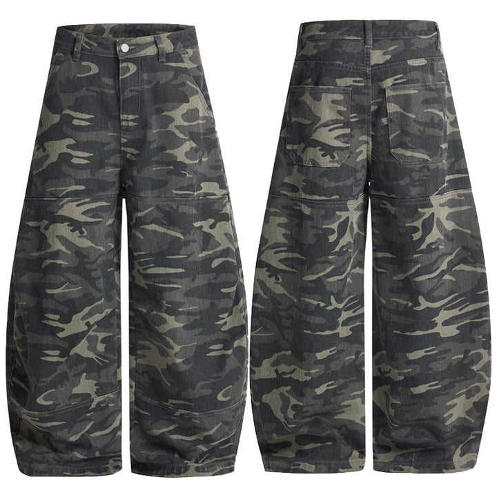 Men's Loose Camouflage Baggy Pants with Low Waistline and Knee Patch Pockets Mune Fashion