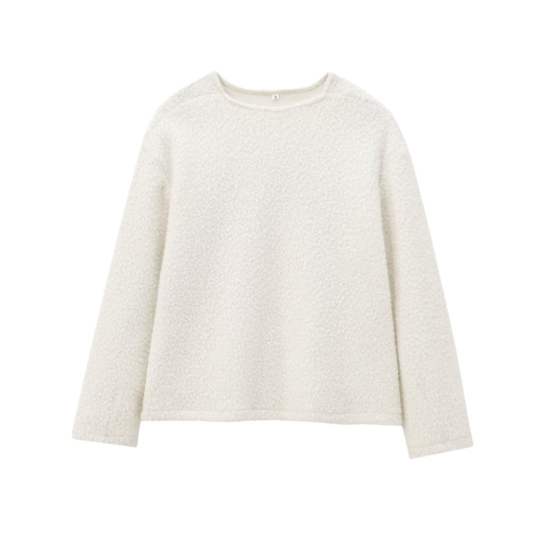 Women's Cozy Boucle Sweater with Round Neck and Straight Hem Mune Fashion