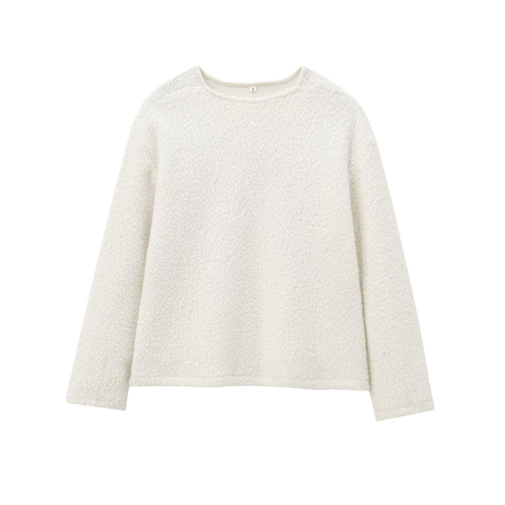 Women's Cozy Boucle Sweater with Round Neck and Straight Hem Mune Fashion
