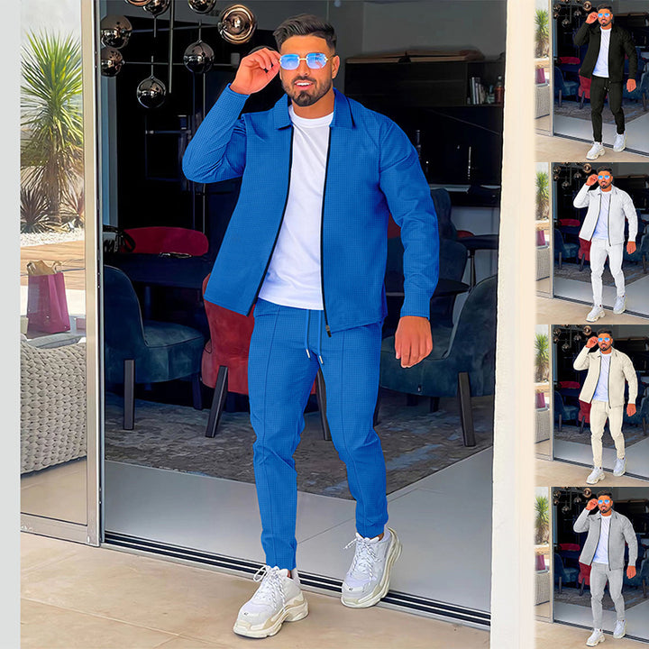 Men's structured half-zip polo with kent collar and tapered jogging pants with elastic drawstring Mune Fashion
