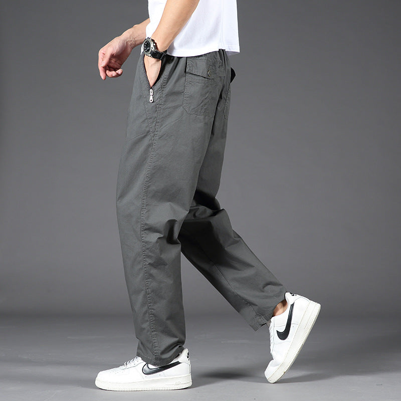 Men's Wide Relaxed Chino Pants with Straight Leg & Elastic Comfort Waist Mune Fashion