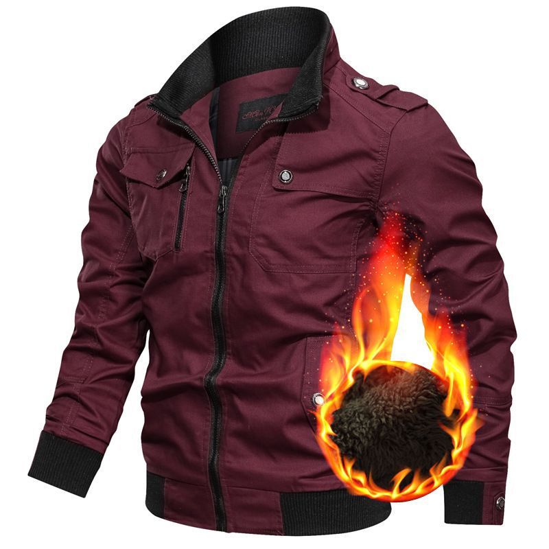 Men's Robust Canvas Bomber Jacket with Thermal Sherpa Lining and Shoulder Straps Mune Fashion