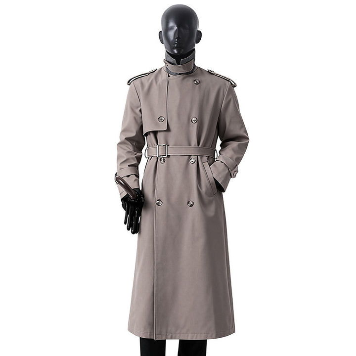 Men's Timeless Maxi Long Trench Coat in Military Style with Storm Flap and Waist Belt Mune Fashion