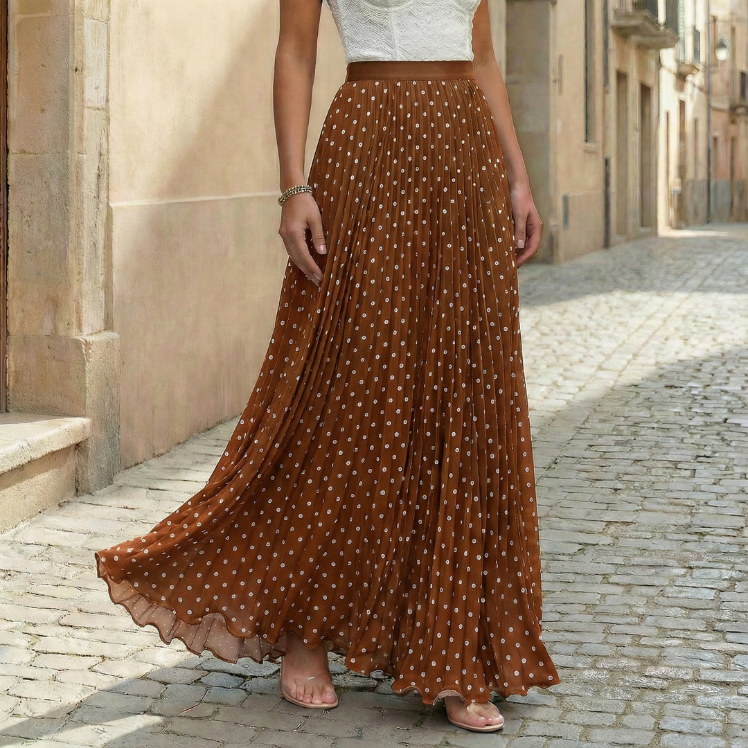 Women's pleated maxi skirt with polka dots, elastic waistband and voluminous drape Mune Fashion