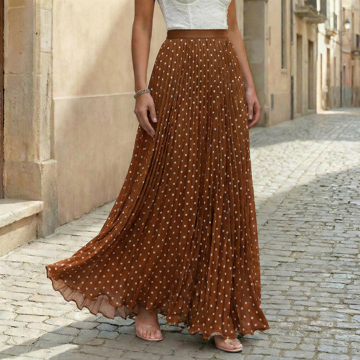 Women's pleated maxi skirt with polka dots, elastic waistband and voluminous drape Mune Fashion