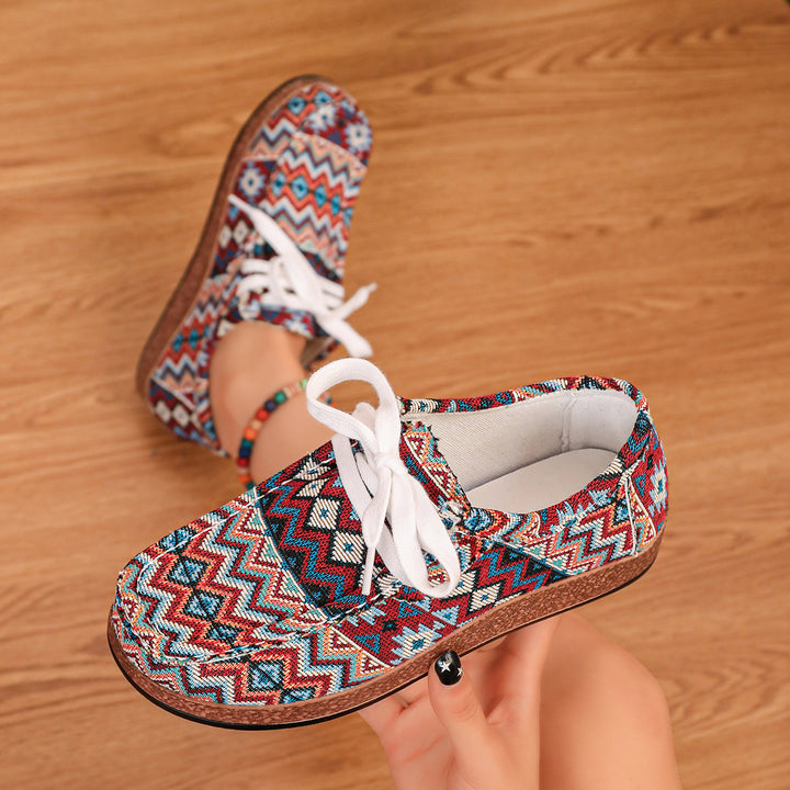 Women's Ethno-Canvas-Sneakers with padded insole and cork-look sole Mune Fashion