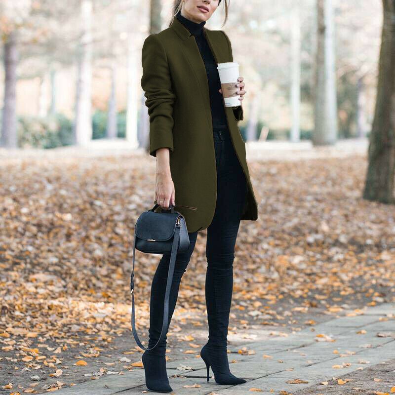 Women's tailored wool coat with stand-up collar and concealed button placket Mune Fashion