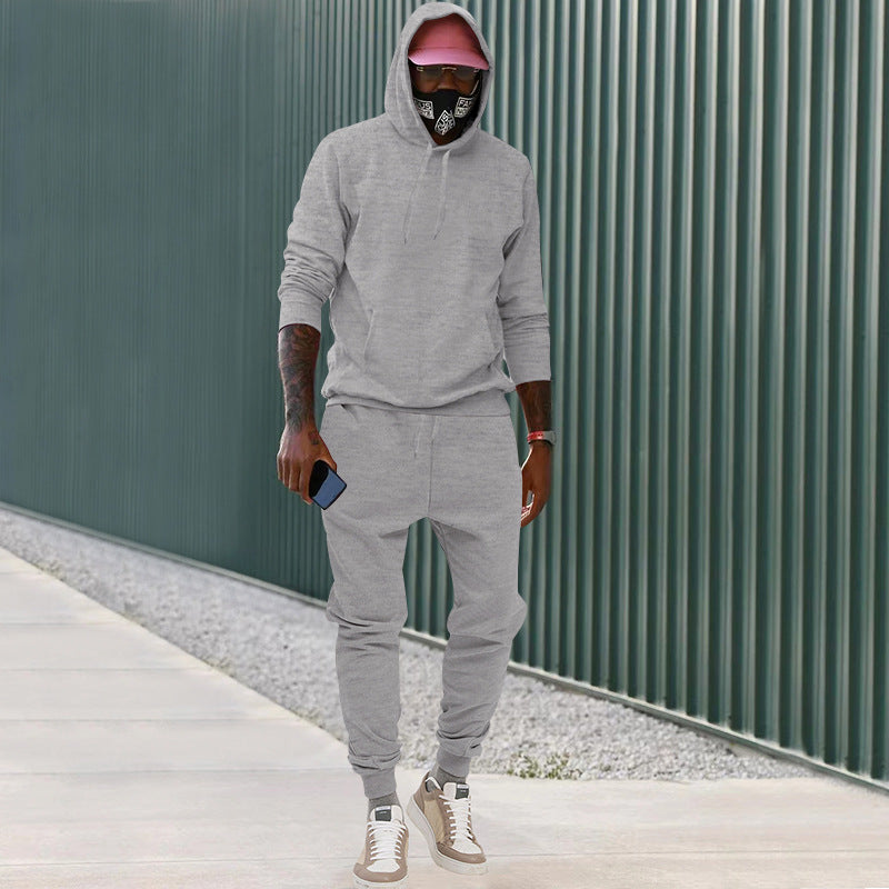 Men's casual hoodie and jogging set made of French Terry with kangaroo pocket, ribbed cuffs, and elastic drawstring waistband Mune Fashion