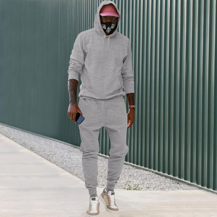 Men's casual hoodie and jogging set made of French Terry with kangaroo pocket, ribbed cuffs, and elastic drawstring waistband Mune Fashion