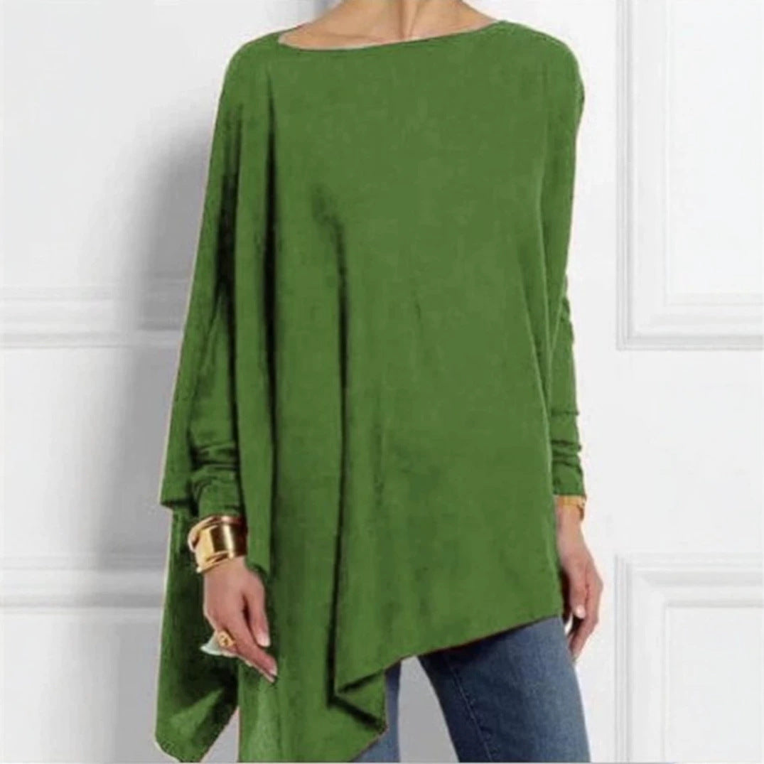 Women's draped oversized tunic with asymmetrical hem and wide batwing sleeves Mune Fashion