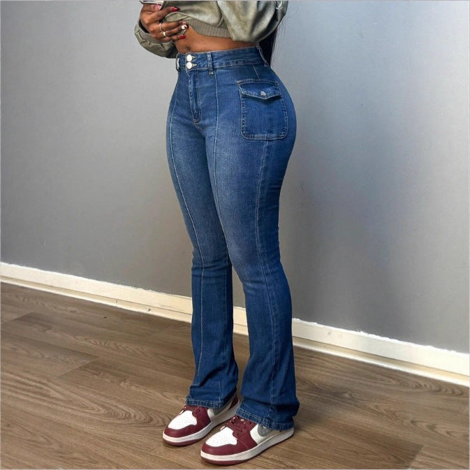 Women's high-waisted flare jeans with vertical seam & figure-flattering fit Mune Fashion