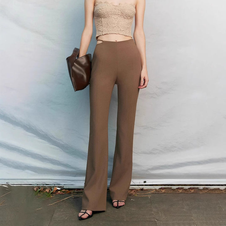 Women's High-Waisted Stretch Pants with Slim Thigh Fit and Wide Hem