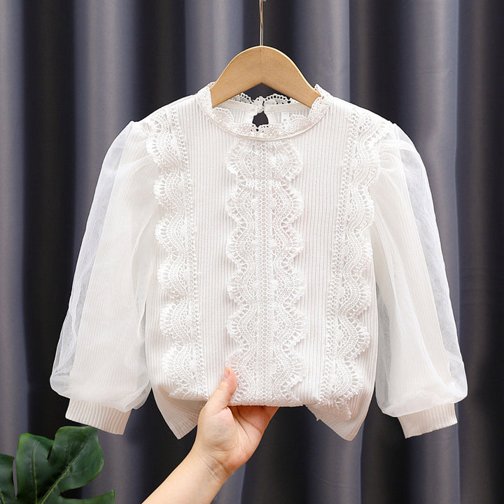 Girl elegant blouse with romantic lace trim Mune Fashion