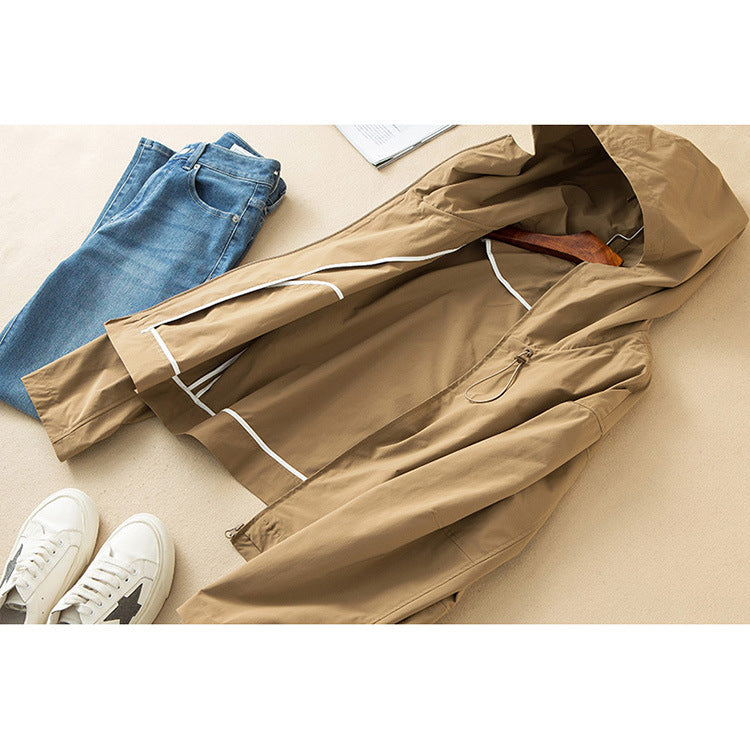 Women's Lightweight Hoodie Jacket with Boxy Silhouette and Drawstring Mune Fashion