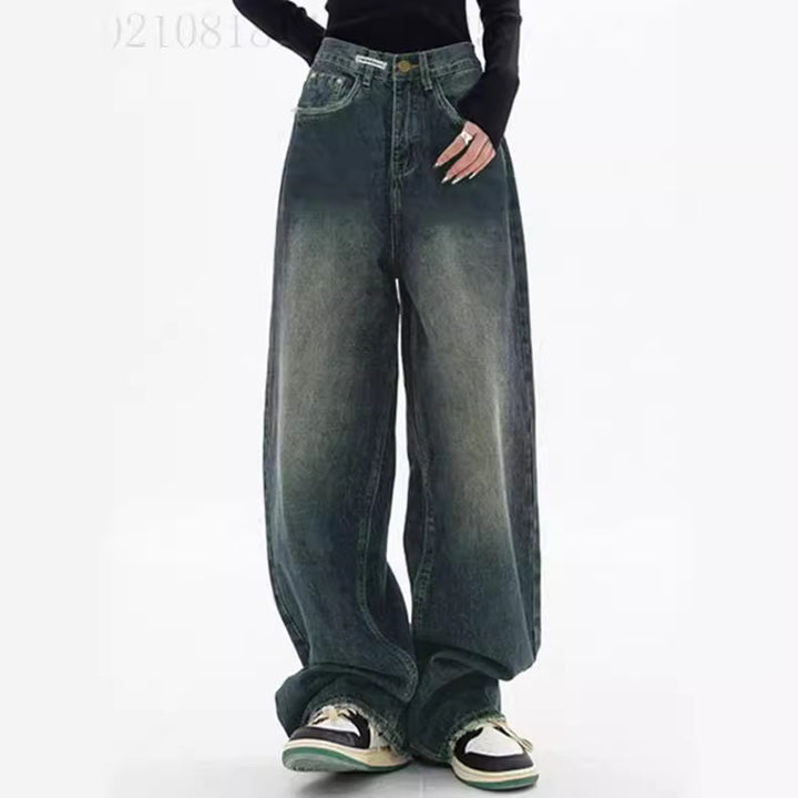 Ladies high-waisted extra-wide baggy jeans with extra-long hem and vintage look Mune Fashion