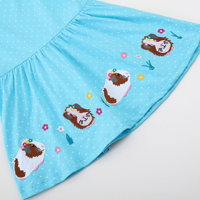 Girl Long Sleeve Dress with Cheerful Guinea Pig Motif Mune Fashion