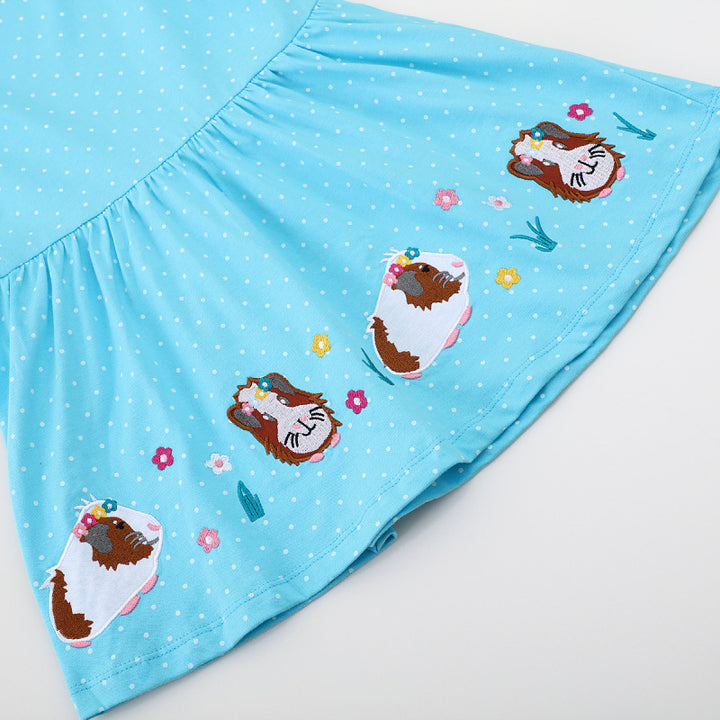 Girl Long Sleeve Dress with Cheerful Guinea Pig Motif Mune Fashion
