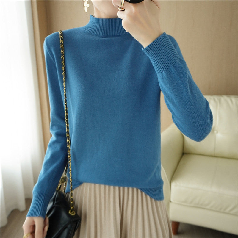 Women's Lightweight Short-Cut Stand Collar Sweater Made of Fine Knitting with Extended Ribbed Cuffs Mune Fashion