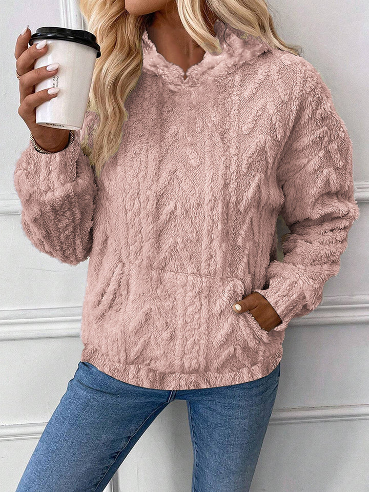 Women's cozy teddy fleece pullover with kangaroo pocket and light stand-up collar Mune Fashion