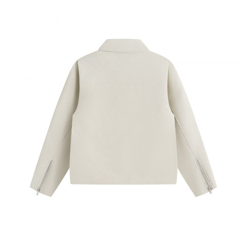 Unisex short jacket in minimalist suede look with concealed front placket and shirt collar Mune Fashion