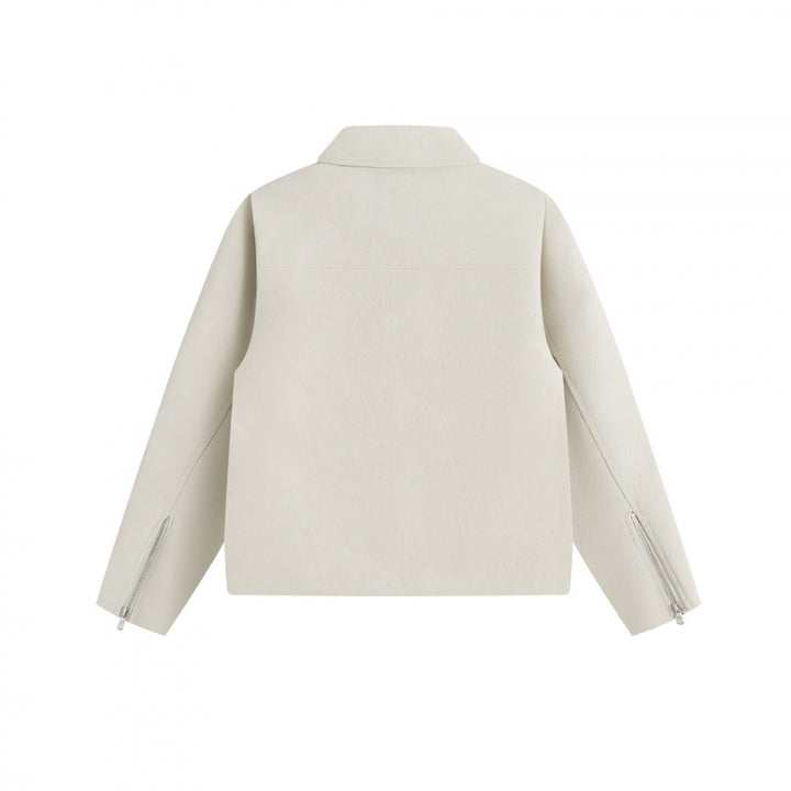Unisex short jacket in minimalist suede look with concealed front placket and shirt collar Mune Fashion