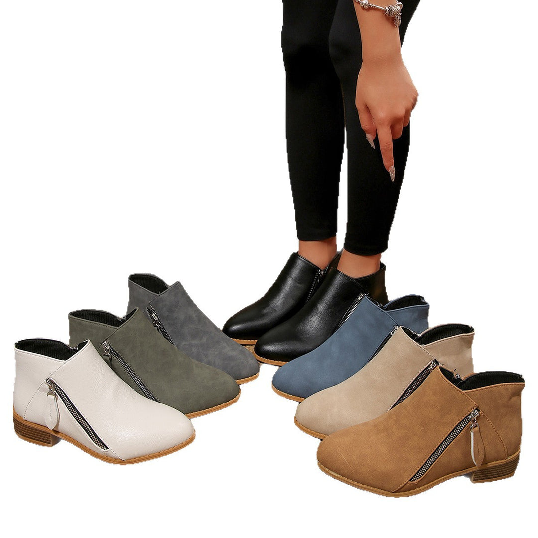 Women's Short Ankle Boots with Side Zipper and Stacked Block Heel Mune Fashion