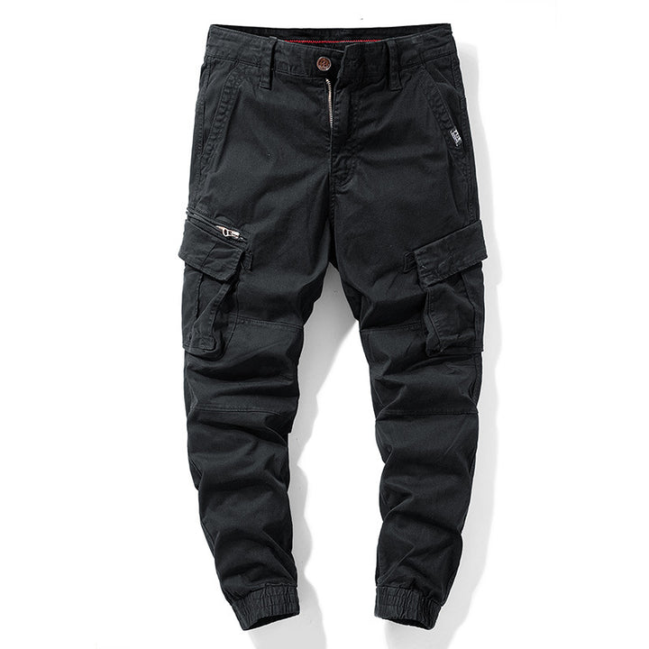 Men's tapered cargo pants in jogger style with knee patches, multiple pockets, and elastic ankle cuffs Mune Fashion