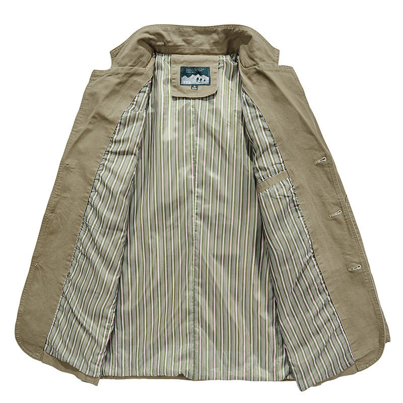 Men's casual canvas blazer in worker style with flap pockets and striped lining Mune Fashion