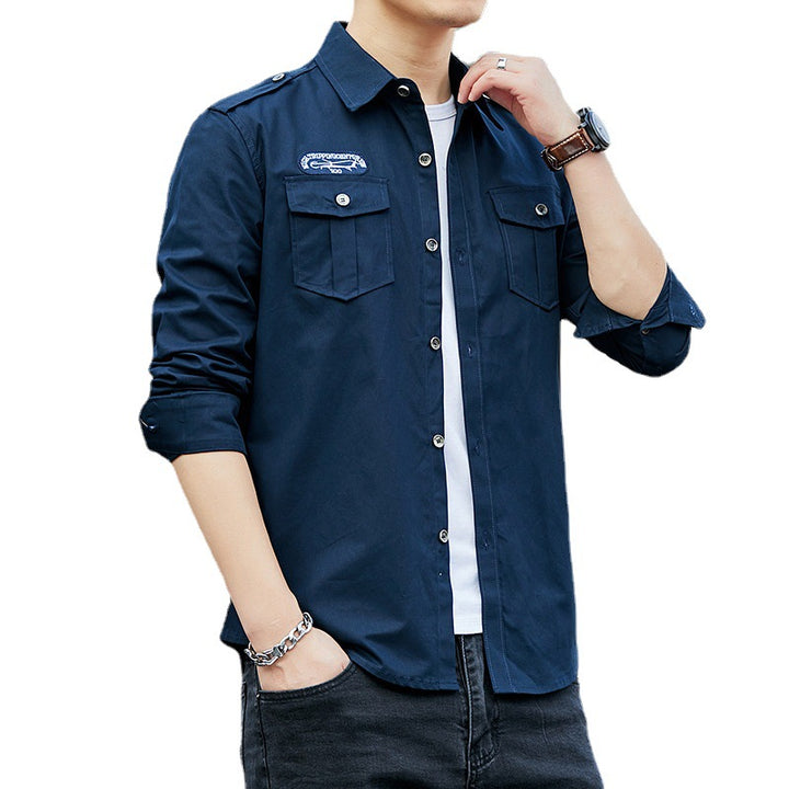 Men's Cotton Field Shirt in Military Style with Shoulder Epaulettes and Chest Flap Pockets Mune Fashion