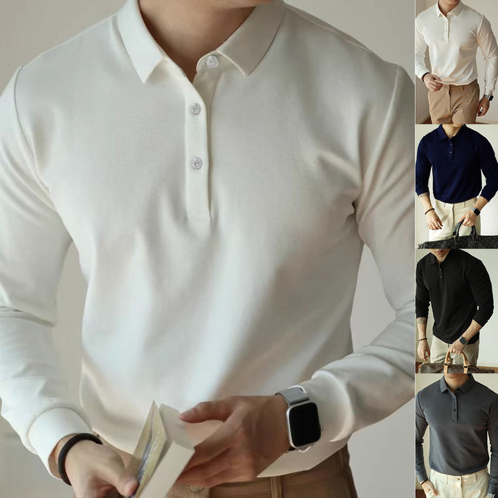 Men's Stylish Long Sleeve Polo Shirt with Fine Structured Design Mune Fashion