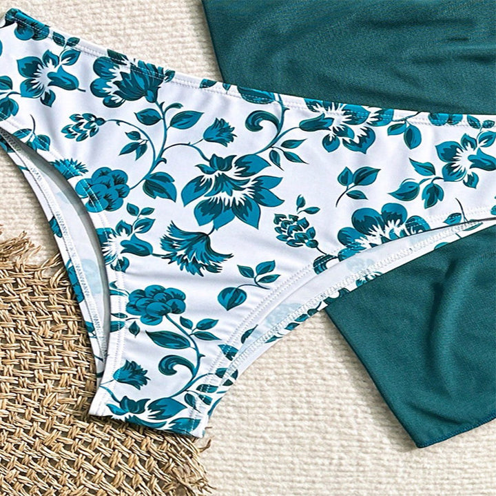 Women's Triangle Bikini Set with Floral Design and Chic Wrap Towel Mune Fashion