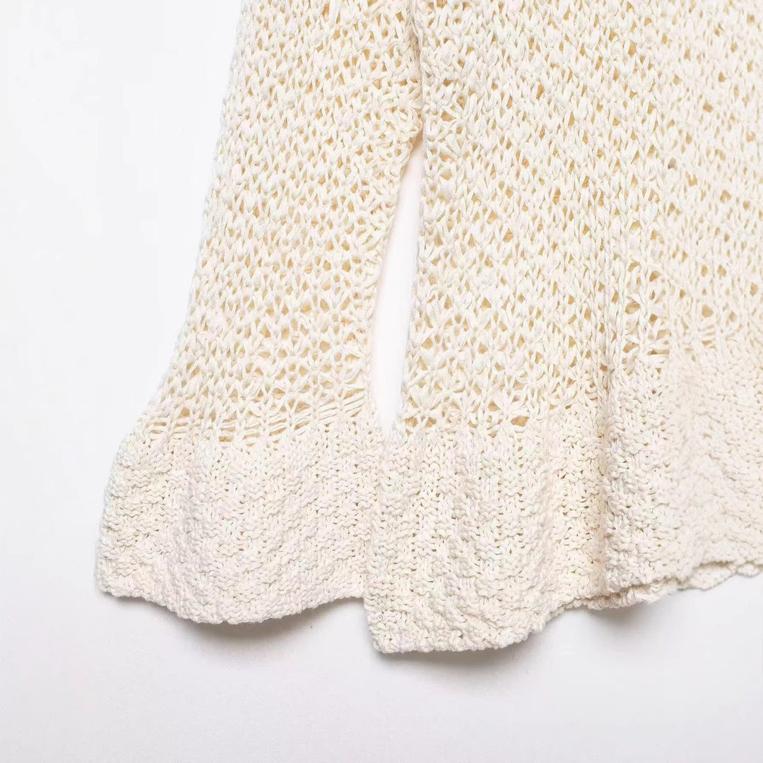 Women's crochet sweater with flounce sleeves and openwork structure Mune Fashion