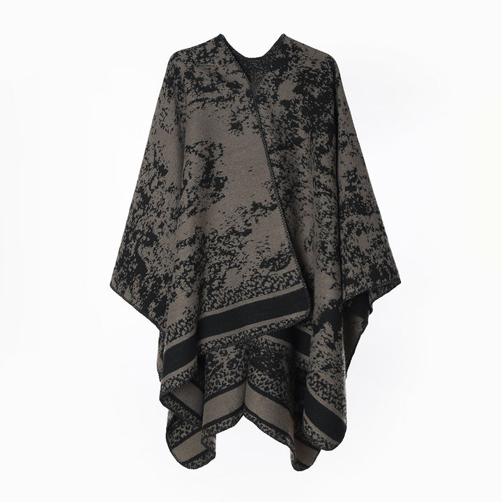 Women's jacquard wrap poncho with open front, boxy silhouette, and finely hemmed edge Mune Fashion