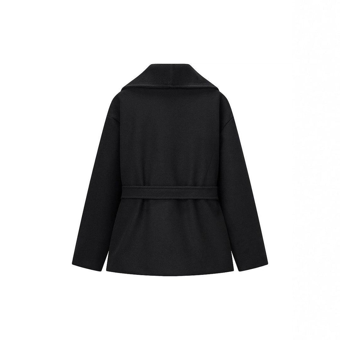 Women's Short Wrap Coat with Oversized Shawl Collar and Tie Belt Mune Fashion