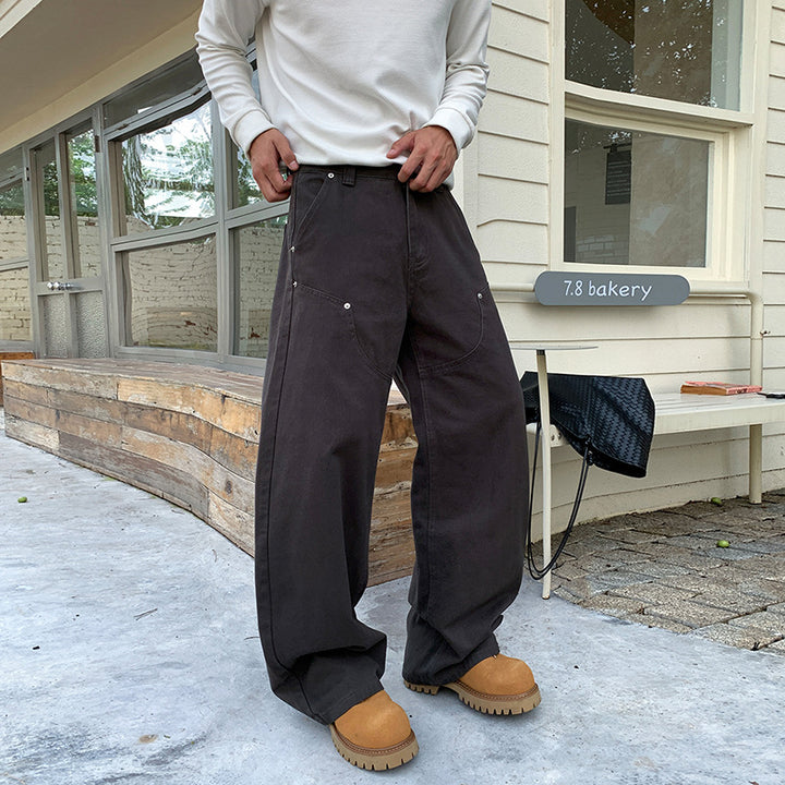 Men's Loose Cargo Pants with Wide Leg and Patch Round Pockets