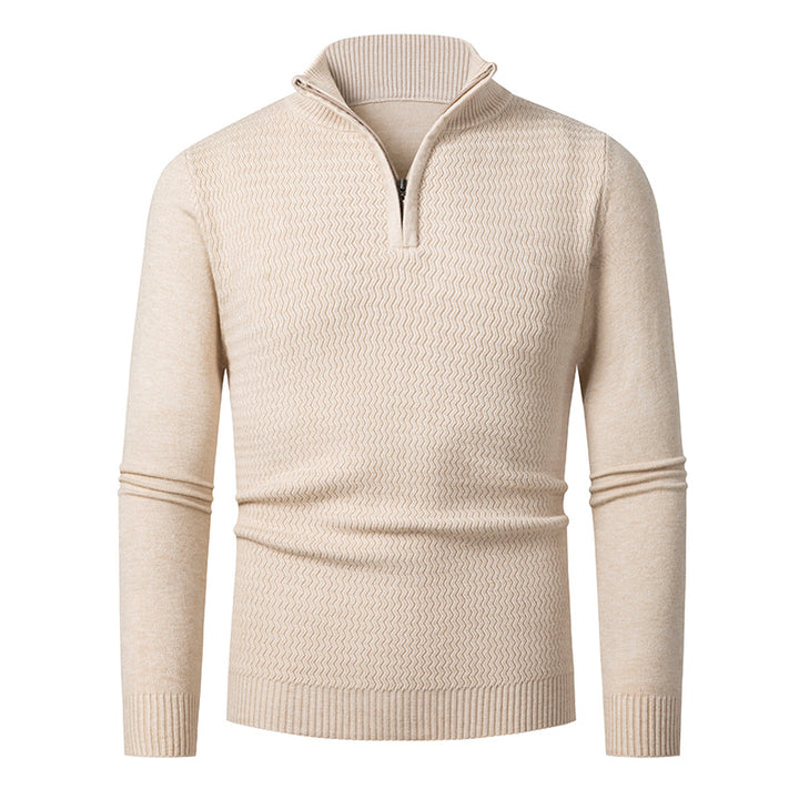 Men's fine-knit half-zip sweater with structured wave pattern and standing collar Mune Fashion