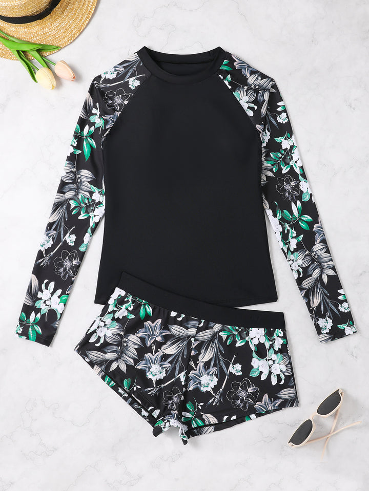 Women's Long Sleeve Rashguard with Floral Pattern Mune Fashion