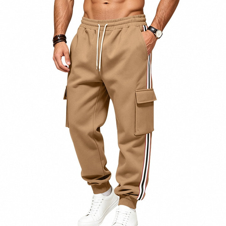 Men's cargo sweatpants made of cotton with contrasting side stripes and drawstring Mune Fashion