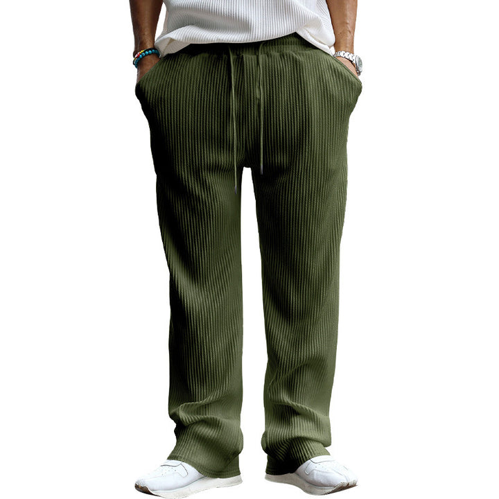 Men's Ribbed Wide Casual Pants with Drawstring Mune Fashion