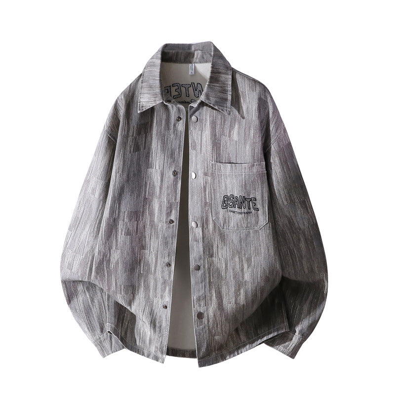 Men's Oversized Shirt Jacket with Structural Print, Snap Button Placket & Patch Chest Pocket Mune Fashion